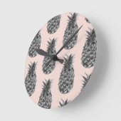 Tropisch grijs en roze anananas naadloos patroon ronde klok (Hoek)