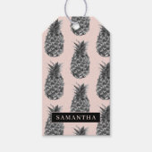 Tropisch grijs en roze anananassap patroon met naa cadeaulabel (Voorkant)