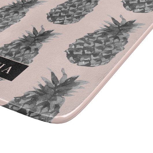 Tropisch grijs en roze anananassap patroon met naa snijplank (Hoek)