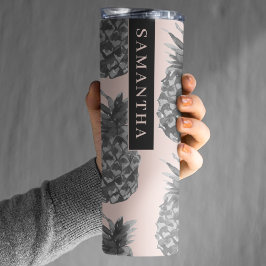 Tropisch grijs en roze anananassap patroon met naa thermosbeker