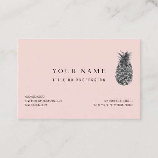 Tropisch grijs en roze anananassap patroon met naa visitekaartje (Achterkant)