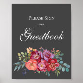 Tropisch grijs Floral Guestbook Sign. Poster V2 (Voorkant)