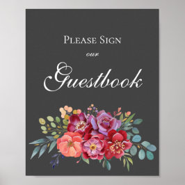 Tropisch grijs Floral Guestbook Sign. Poster V2