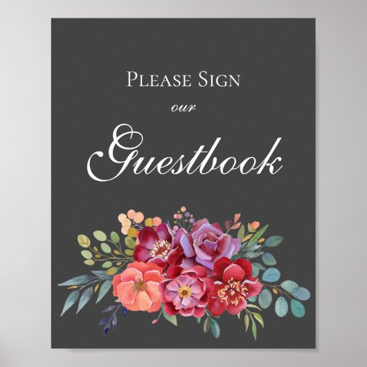 Tropisch grijs Floral Guestbook Sign. Poster V2 (Voorkant)