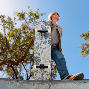 Tropisch grijs goudpatroon persoonlijk skateboard
