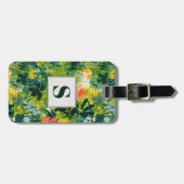 Tropisch Groen Abstract Botanisch Monogrammed Bagagelabel (Voorkant horizontaal)