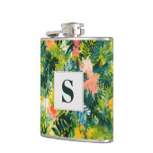 Tropisch Groen Abstract Botanisch Monogrammed Heupfles (Links)