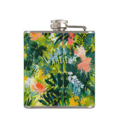 Tropisch Groen Abstract Botanisch Monogrammed Heupfles (Achterkant)