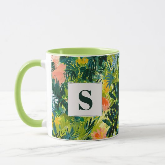 Tropisch Groen Abstract Botanisch Monogrammed Mok (Links)