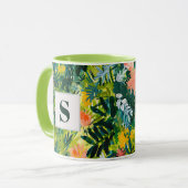 Tropisch Groen Abstract Botanisch Monogrammed Mok (Voorkant links)