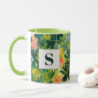 Tropisch Groen Abstract Botanisch Monogrammed Mok