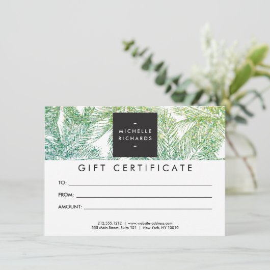 Tropisch groen/Aqua Glitter Palms Gift Kaart (Staand voorkant)