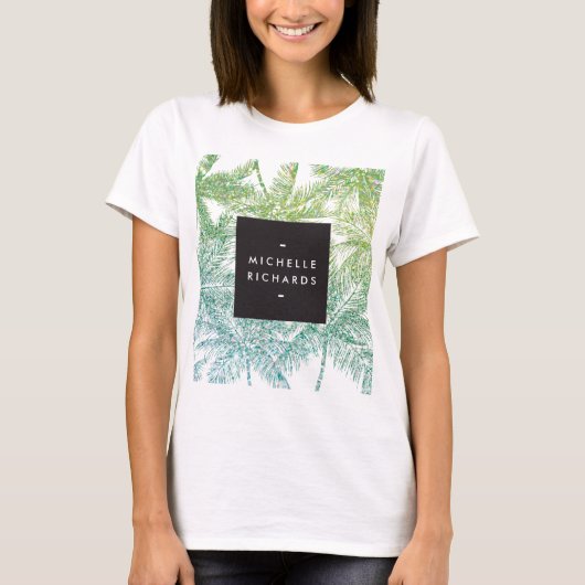 Tropisch groen/Aqua Glitter Palms T-shirt (Voorkant)