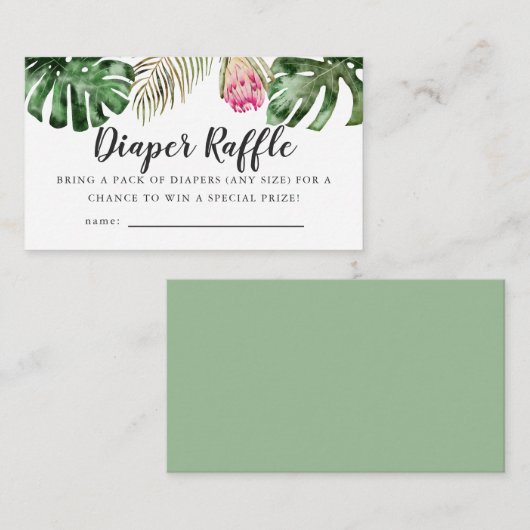 Tropisch groen Baby shower Luier Raffle Ticket Informatiekaartje (Voorkant / Achterkant)