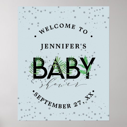 Tropisch groen Baby shower van de Vloeiende Blauwe Poster (Voorkant)