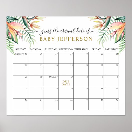 Tropisch Groen Baby shower Vervaldatum Agenda Poster (Voorkant)