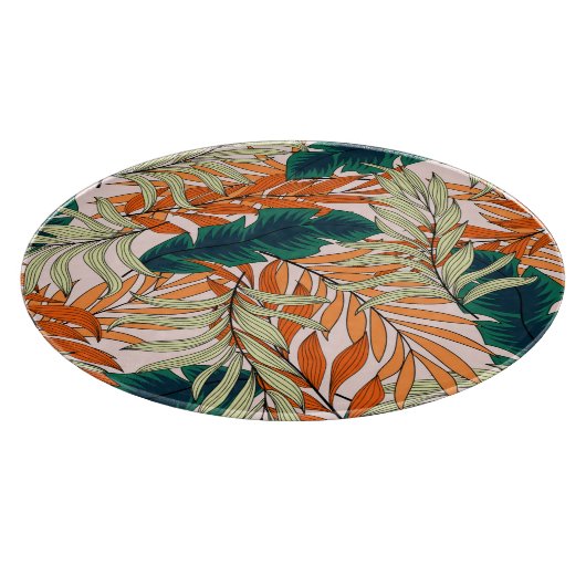 Tropisch groen beige blad, naadloos patroon. snijplank (Hoek)