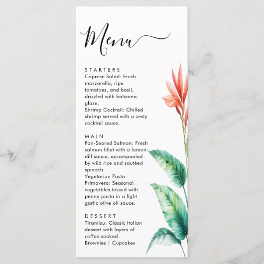 Tropisch groen blad botanische tuin bruiloft menu (Voorkant)