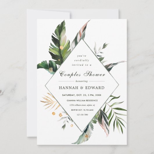 Tropisch groen blad Bruidspaar Bruiloft Kaart (Voorkant)