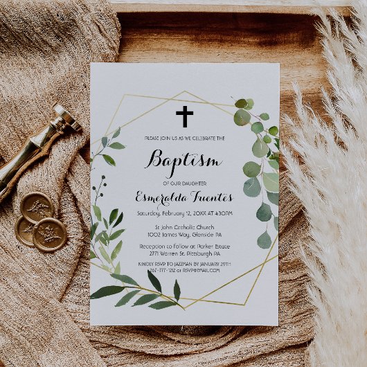 Tropisch groen blad kruis doop kaart