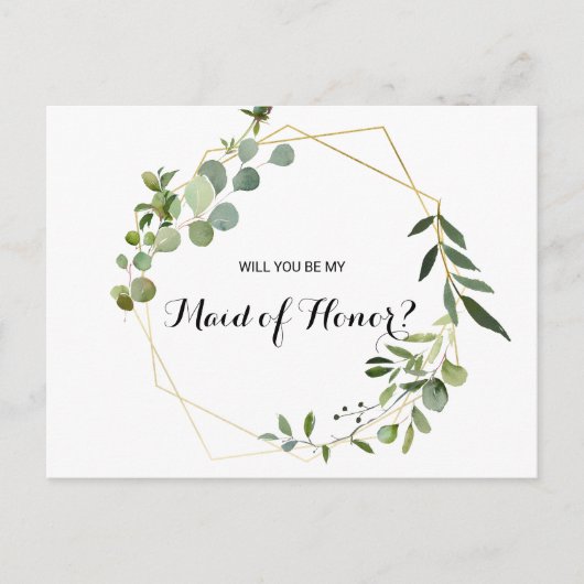 Tropisch groen blad Maid of Honor Uitnodiging Briefkaart (Voorkant)