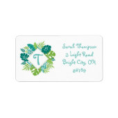 Tropisch groen blad Monogram Adres Etiket (Voorkant)