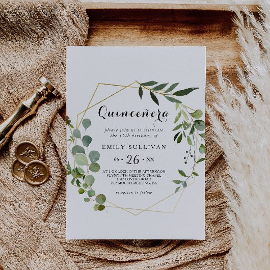 Tropisch groen blad Quinceañera Verjaardagsfeest Kaart