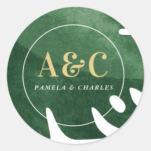 Tropisch groen blad ronde sticker (Voorkant)