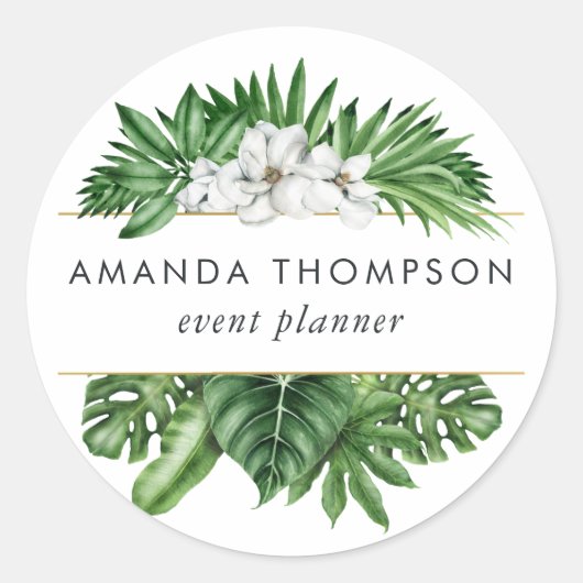 Tropisch groen blad ronde sticker (Voorkant)