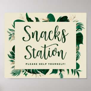 Tropisch groen blad Snack Station Trouwbord Poster