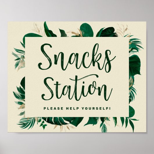 Tropisch groen blad snackstation trouwbord poster (Voorkant)