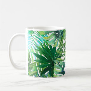 Tropisch groen blad, Waterverf naadloos. Koffiemok