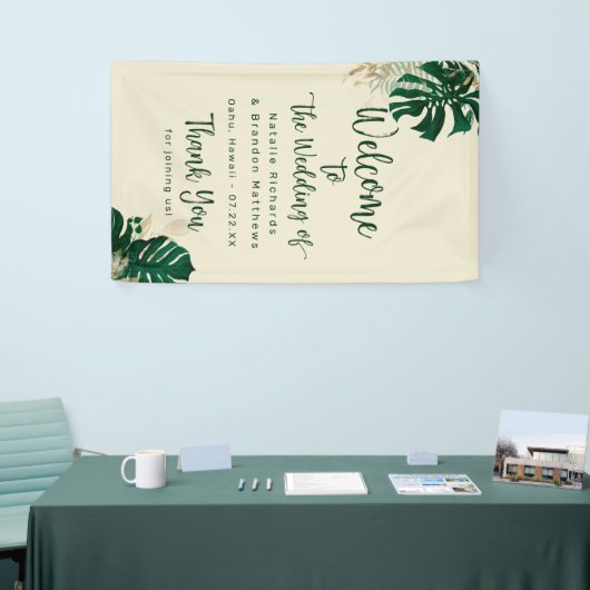 Tropisch groen & bladeren chique bruiloft welkom spandoek (Beurs)