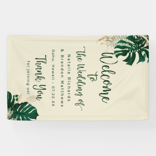 Tropisch groen & bladeren chique bruiloft welkom spandoek (Horizontaal)