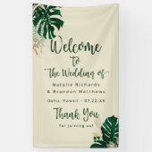 Tropisch groen & bladeren chique bruiloft welkom spandoek (Verticaal)