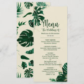 Tropisch groen & bladeren Modern bruiloft diner Menu (Voorkant / Achterkant)