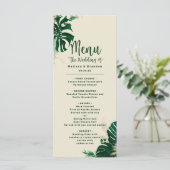 Tropisch groen & bladeren Modern bruiloft diner Menu (Staand voorkant)