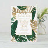 Tropisch groen bladgoud met uitzondering van de da save the date (Staand voorkant)