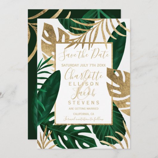 Tropisch groen bladgoud met uitzondering van de da save the date (Voorkant / Achterkant)