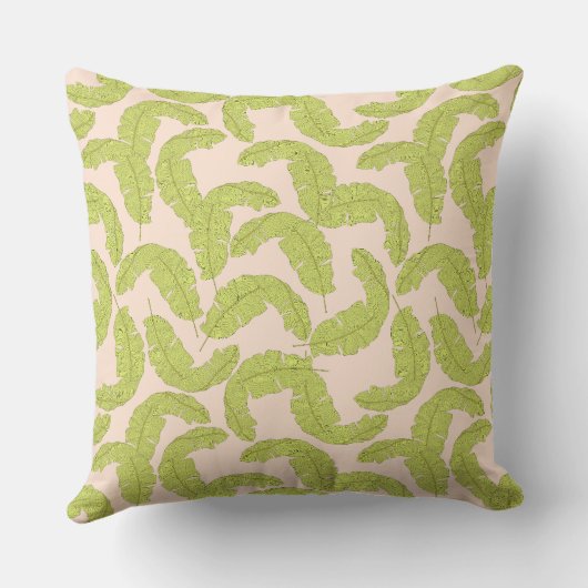 Tropisch groen bladkussen Zachte roze achtergrond Kussen (Achterkant)