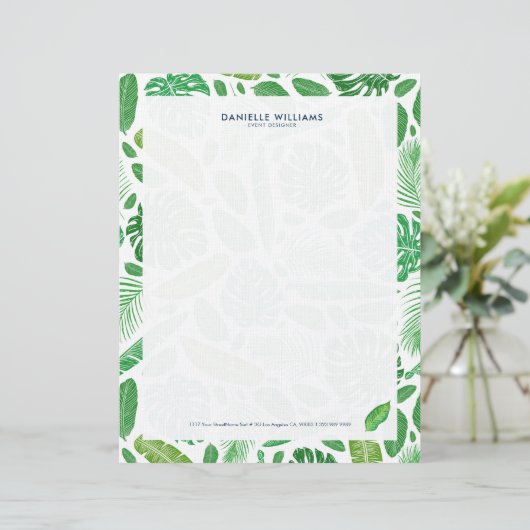 Tropisch groen bladpatroon briefhoofd (Staand voorkant)