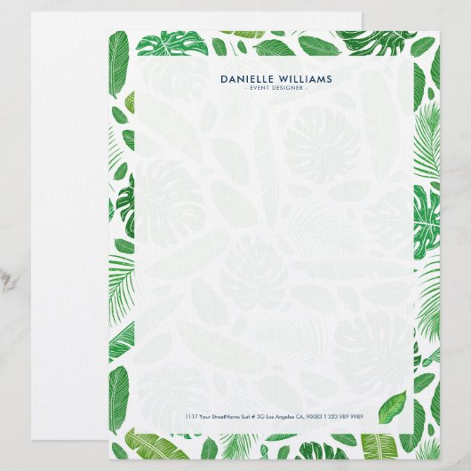 Tropisch groen bladpatroon briefhoofd (Voorkant / Achterkant)