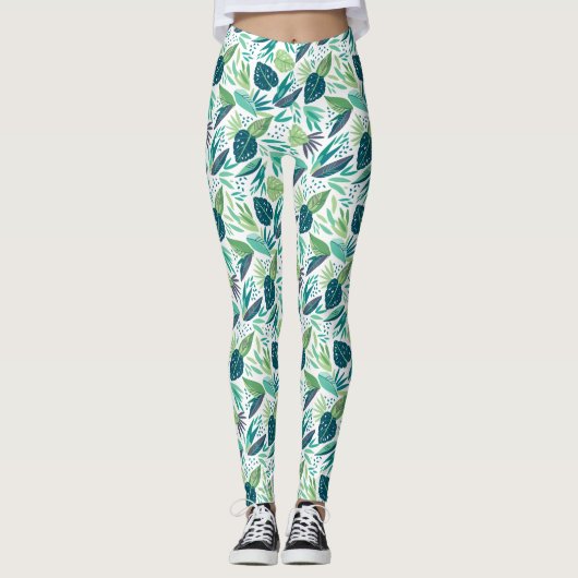 Tropisch groen bladpatroon leggings (Voorkant)