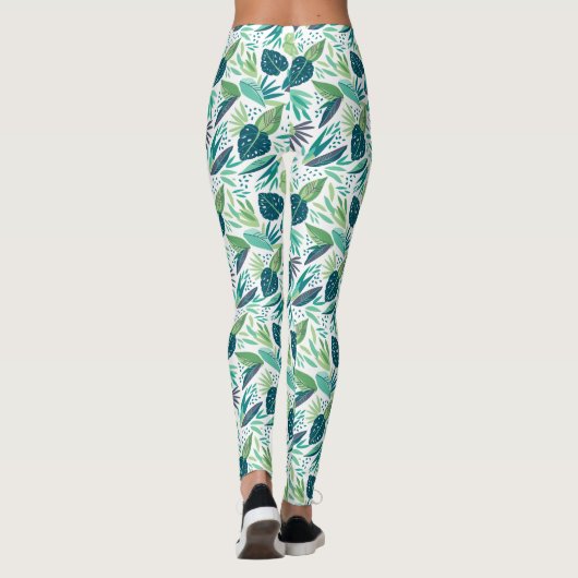 Tropisch groen bladpatroon leggings (Achterkant)