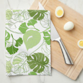 Tropisch groen bladpatroon theedoek (Quarter Fold)