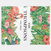 Tropisch groen bladwerk Roze Flamingo Familie Fleece Deken (Voorkant (Horizontaal))