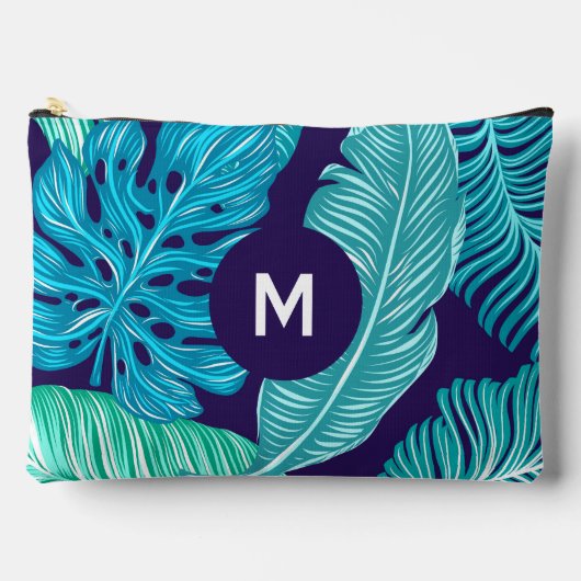 Tropisch Groen Blauw Bladeren Patroon Monogram Etui (Voorkant)