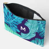 Tropisch Groen Blauw Bladeren Patroon Monogram Etui (Open)