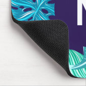 Tropisch groen-blauw bladpatroon monogram muismat (Hoek)