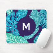 Tropisch groen-blauw bladpatroon monogram muismat (Met muis)